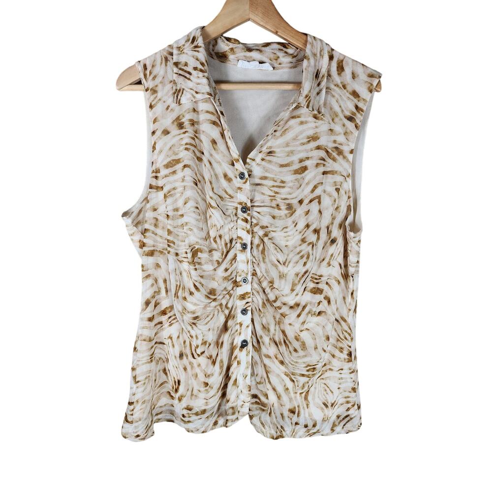 JANE AND DELANCEY Brown Animal Print Runched Sleeveless Top SZ XL